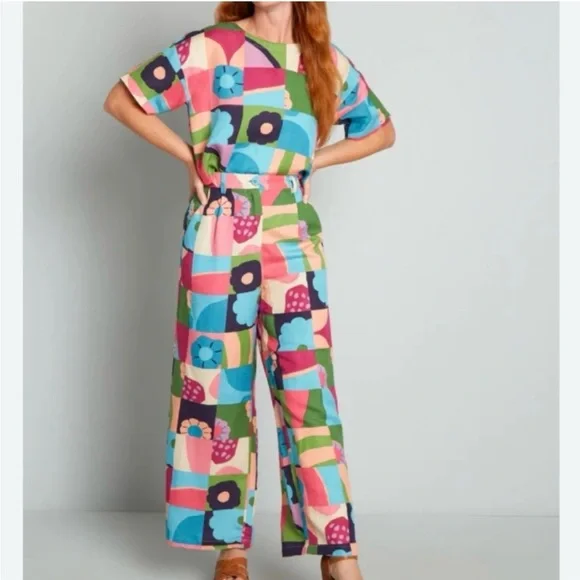 Princess Highway (Size AU14) Multicolor Patchwork Top & Bottom Matching Set - Picture 1 of 15